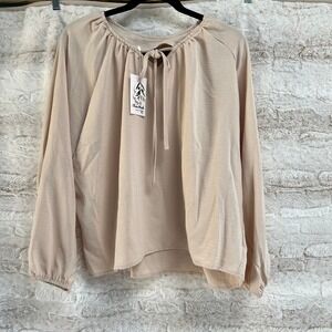 Olivia Mark Wheat Beige  Women's Blouse‎ Top M Romantic Peasant Cottagecore
